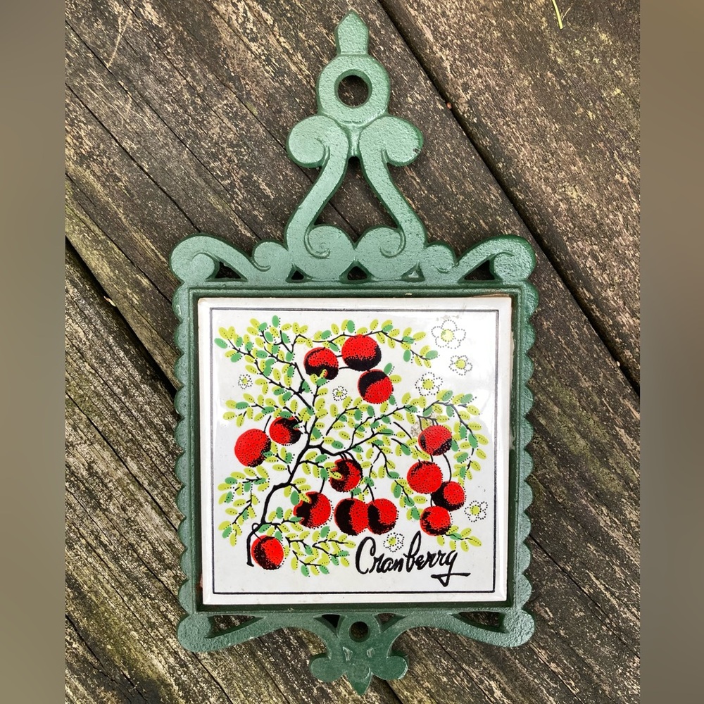 Vintage Cranberry Tile Green Painted Cast Iron Trivet! (Made in Taiwan)